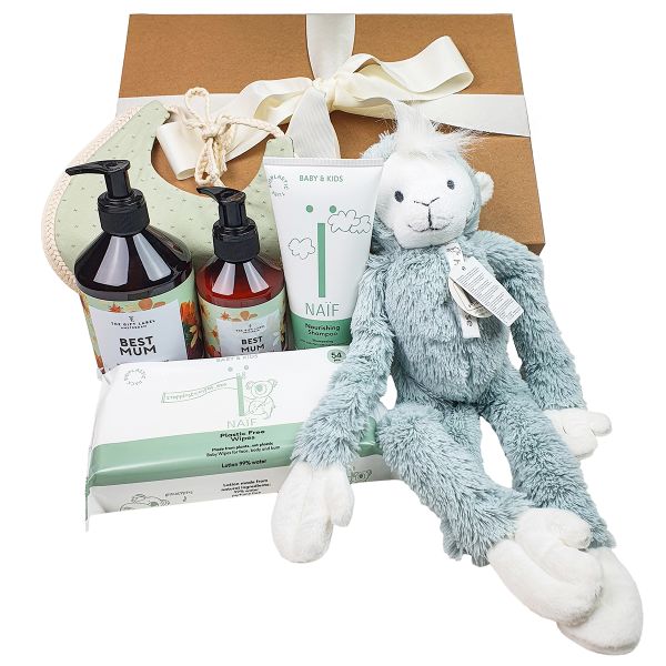 Baby-Geschenkbox 'Hängeäffchen blau'