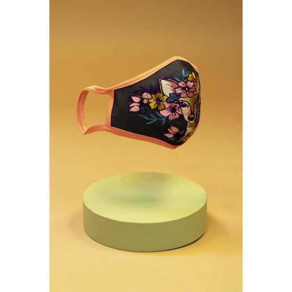 Bestickte Gesichts-Maske 'Reh' (Powder)