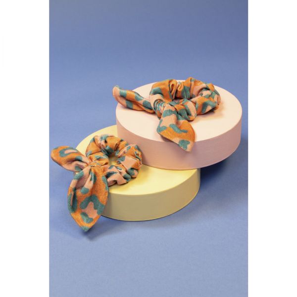 Samt Scrunchie Leopard Koralle/Türkis (Powder)