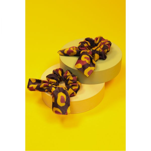 Samt Scrunchie Leopard Pflaume/Senf (Powder)